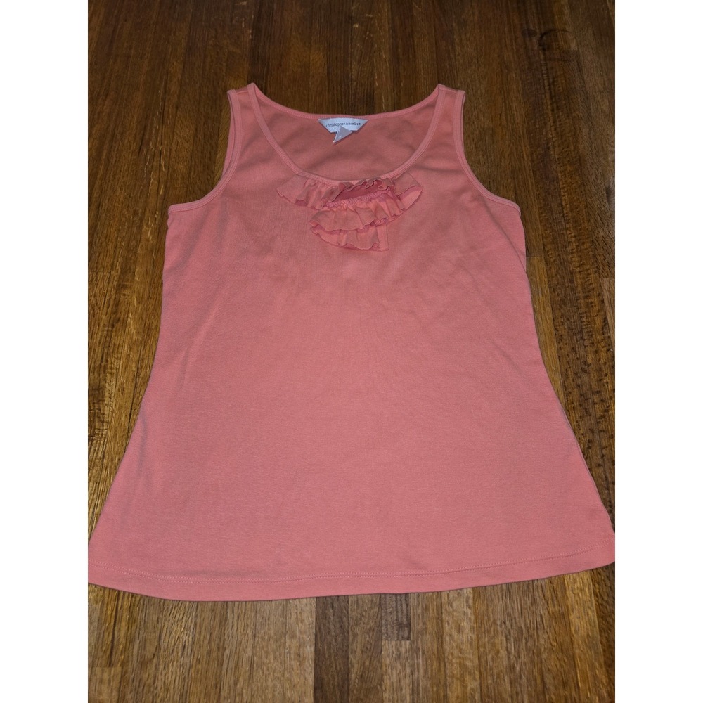 Christopher & Banks Women Small Coral Ruffle Tiered Front Sleeveless Cotton Tank